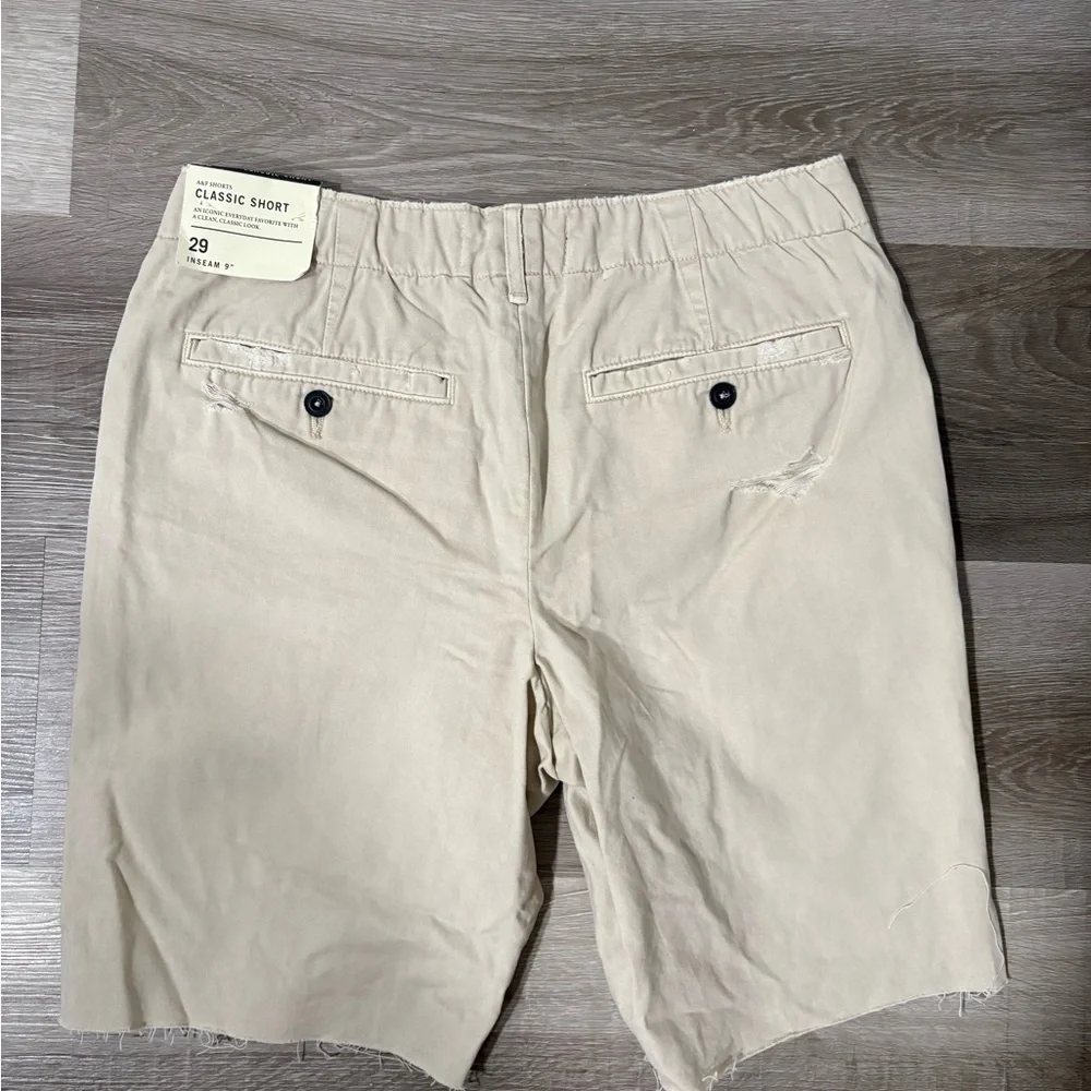 Abercrombie & Fitch Cream Distressed Flat Front Shorts